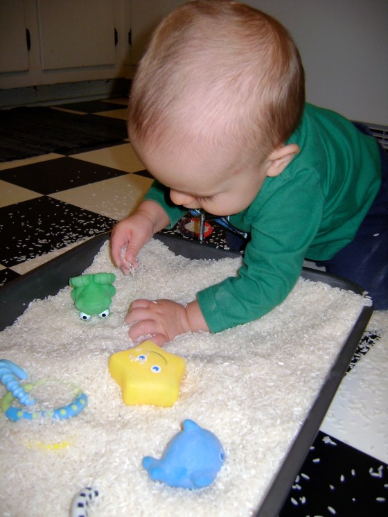 Rice Sensory Bin {Playing With Baby, Day 1} - finddailyjoy.com
