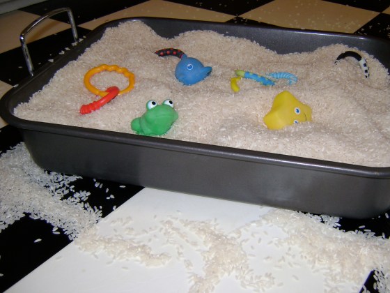 Rice Sensory Bin {Playing With Baby, Day 1} - finddailyjoy.com